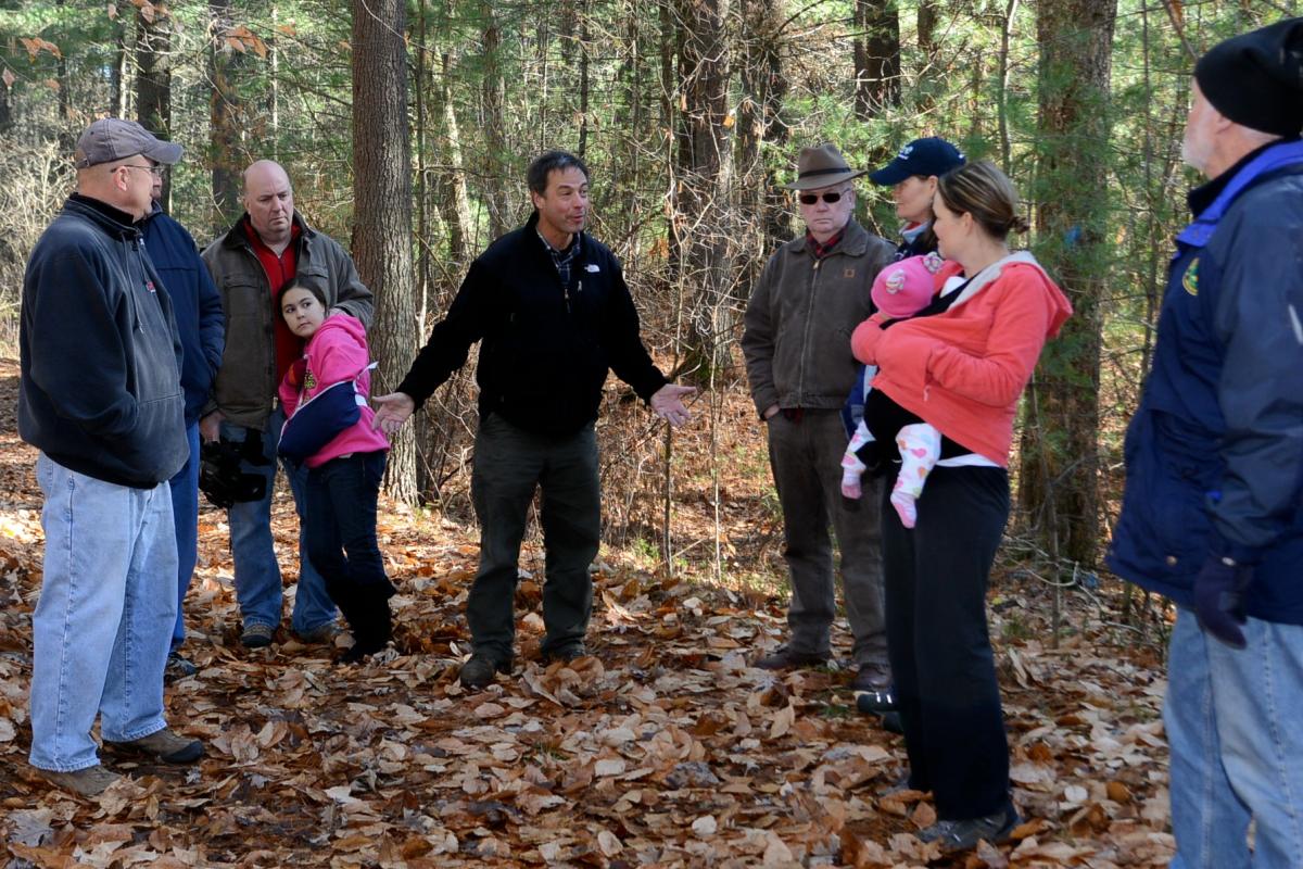 Phil Benjamin explaining the upcoming Timber Harvest in the Town Forest