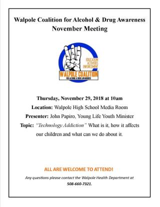 Walpole Coalition for Alcohol & Drug Awareness November Meeting