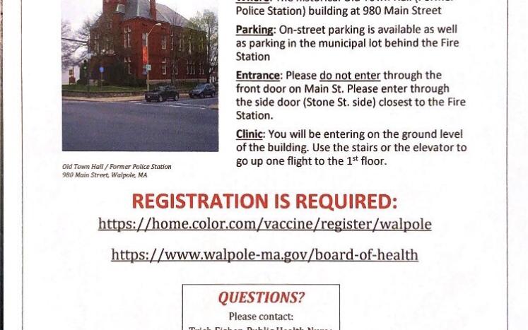 Walpole Health Department Vaccine Clinics